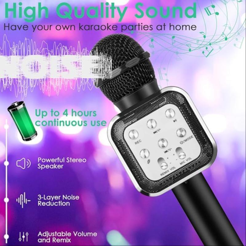 Wireless Microphone, USB Rechargeable LED Light Microphone, Professional BT Microphone for Live Performance, Music Recording, Singing, Karaoke, Party