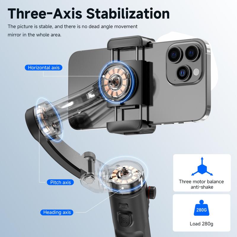 TOKQI 3-axis Gimbal Tripod Stabilizer Selfie Stick, Smart Tripod Camera Stabilizer Selfie Stand Stick with Face & Self-selected Target Tracking, Selfie Stand Accessories for Smartphones