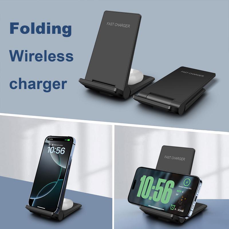 Wireless Charger Foldable 2 in 1 Wireless Charging Station for iPhone 16 15 14,Apple Airpods,Dual Fast Charge Stand Pad For Samsung Galaxy Series