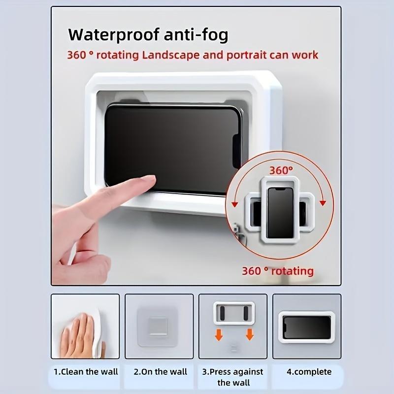 Shower Phone Holder, 360 Degree Rotation Splashproof Phone Holder Case, Mounted on Bathroom Bathtub Kitchen Wall, Suitable for iPhone