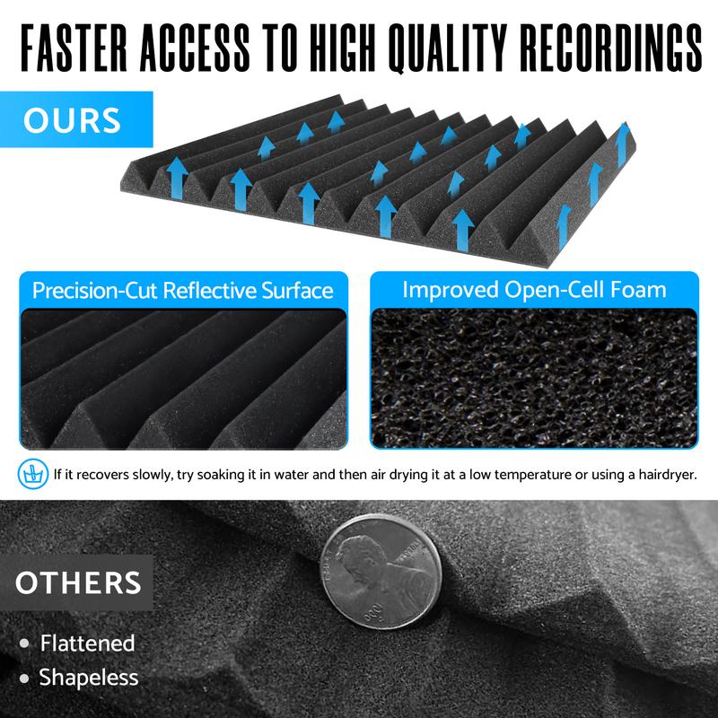 Audio visual accessories 52 Pack Noise Reduction Foam Panels Black 1 X 12 X 12 Inches For audio and video room Noise Reduction Studio, Foam Panels For Walls, Suitable For Live Broadcast Audio And Video Room Recording Room