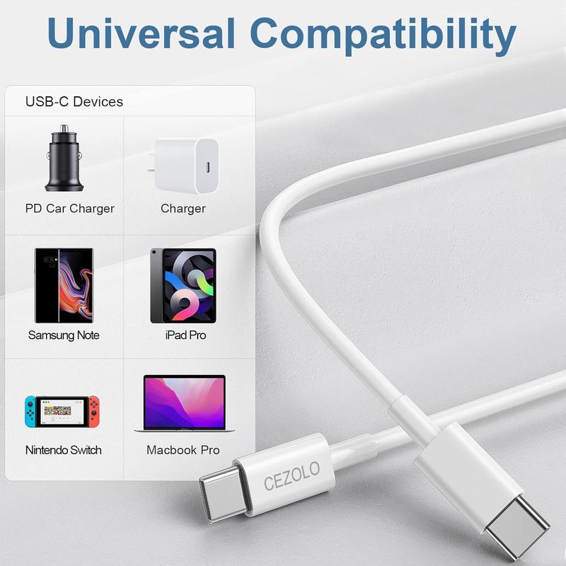 3PCS USB C to USB C Cable,iPhone 15 Charger Cord 6ft,60W Long Type C Fast Charging Cable for Apple iPhone 15 Pro Pro Max Plus, iPad Pro, Air5, MacBook Air, Samsung Galaxy,Android