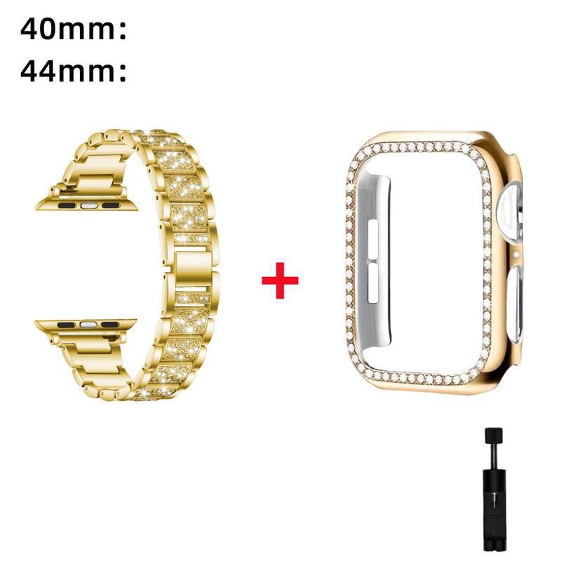 Rhinestone Decor Watch Band & Case Set, Fashionable Smart Watch Band & Case Set for Women & Men, Wearable Accessories Compatible with Apple Watch Series