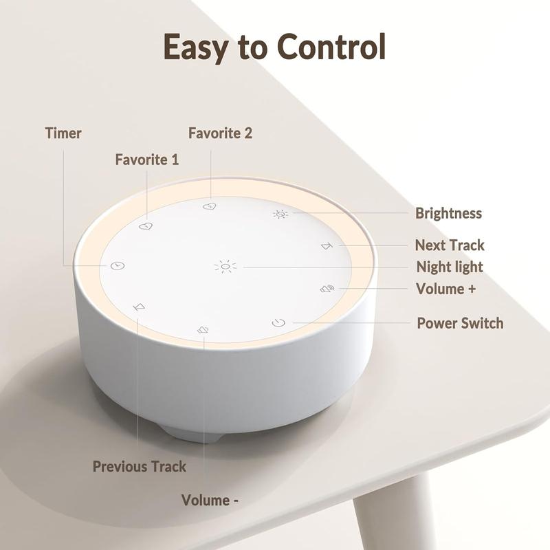 Sound Machine & Night Light for Adults, , . White Noise Machine with 20 Soothing Sleep Sounds. Small Size & Portable Design for Bedroom, Office, Travel. Favorites Buttons, Timer