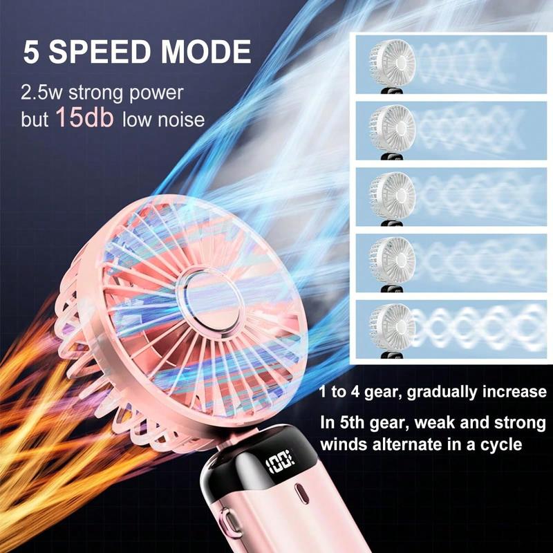 2024 Latest Model for 5000mah Portable USB Fan Handheld Fan 5-level Adjustable Battery Level Display Desktop   Mobile   Hanging Neck Portable Rechargeable Fan Fan Mini Portable Fan Camping Fan Wireless Fan Wireless Battery Fan Small Fan Rechargeable Fan