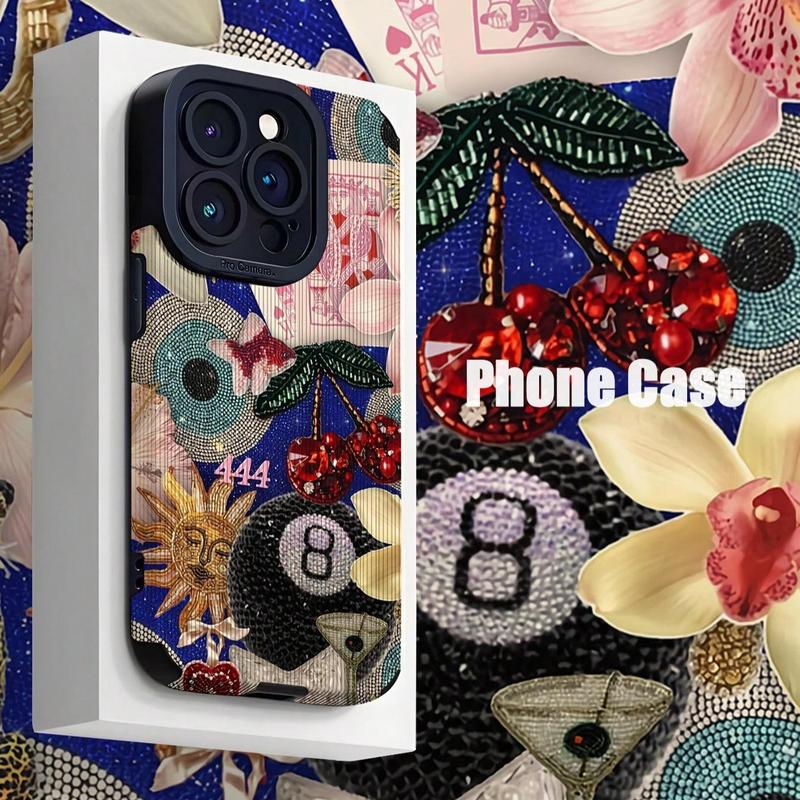 Fashion Cherry Pattern Phone Case, Anti-drop Cellphone Protective Case, Total Protective Shockproof Mobile Phone Cover for iPhone 11 12 13 14 15 16 Pro Max Pro Plus