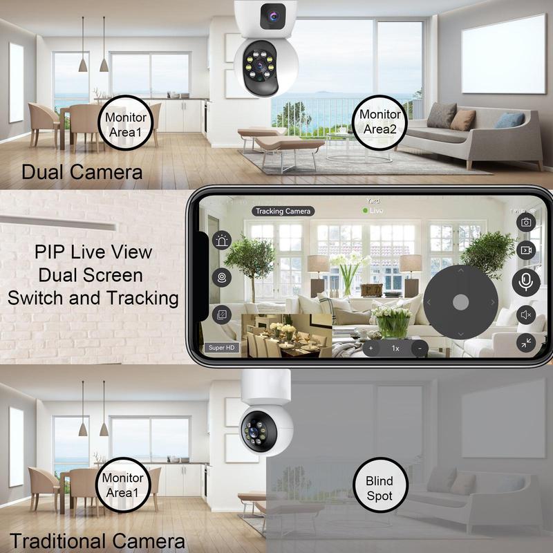 1080P Security Camera, Wireless 2.4G WiFi 5G Security Camera, AI Human Tracking PTZ 360 Degree View Security Camera for Home