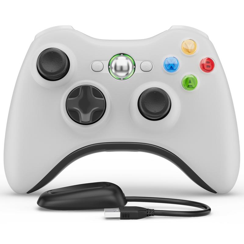 ISHAKO Wireless Controller For Xbox 360 PC Windows, Enhanced chip, Upgraded Joystick, Double Vibration, 2.4Ghz Wireless Receiver, White