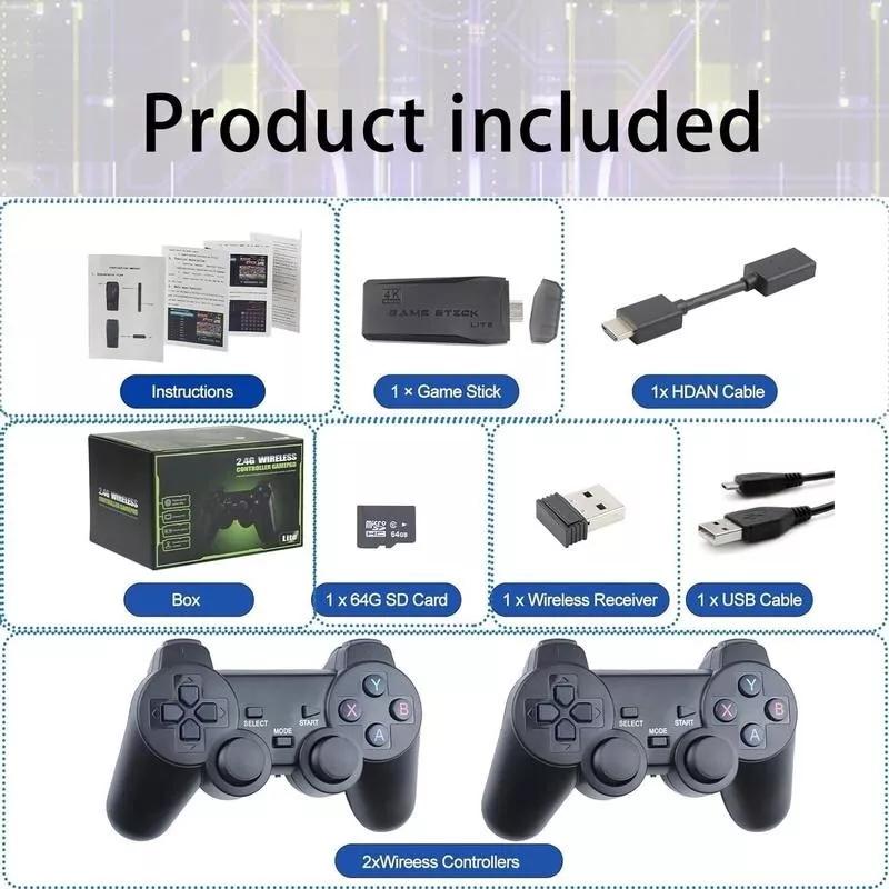 2024 New Retro Gaming Console,Nostalgia Stick Game, Retro VideoGame Console with Built-in 9Emulators, 20,000+ Games, 4K HDMIOutput, and 2.4GHz WirelessController for TV Plug and Play (64 G)Device Gamepad Port Usb Handheld Adapter Wired