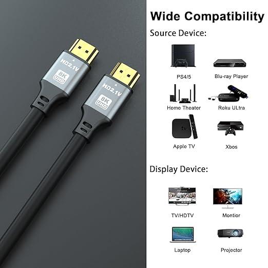 HDMI Cable 10 ft, High Speed Hdmi Cables, 8K@60Hz 4K@120Hz, Ultra HD, 2K, 1080P, for Laptop, Monitor, PS5, PS4, Xbox One, Fire TV Device Dvd