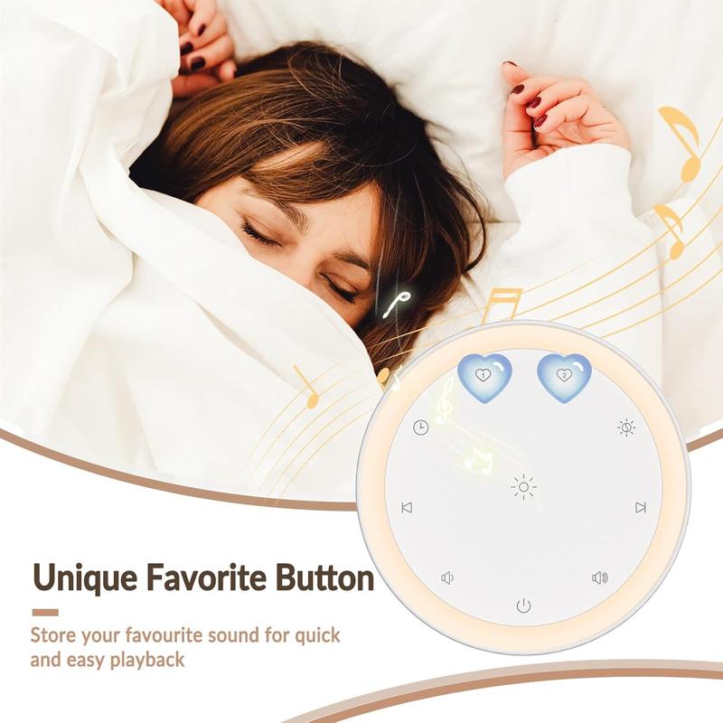 Sound Machine & Night Light for Adults, , . White Noise Machine with 20 Soothing Sleep Sounds. Small Size & Portable Design for Bedroom, Office, Travel. Favorites Buttons, Timer