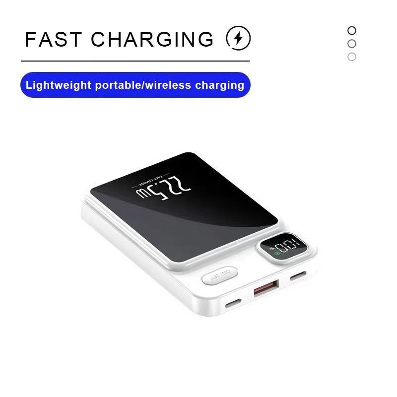 5000mAh 15W Magnetic Wireless Charging Power Bank, Portable Fast Charging Power Bank, Outdoor Mobile Phone Emergency Power Bank Compatible with iPhone 12+ & Android