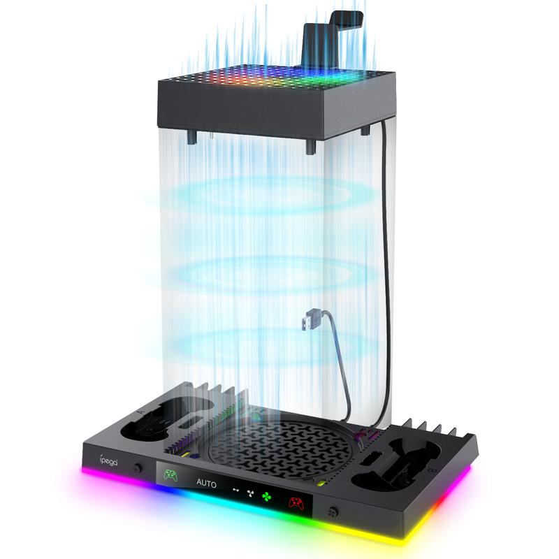 Wiilkac Charging Stand with AI Smart Cooling Fan Accessories for Xbox Series X Console-Vertical Controller Charging Station & Cooler System with 15 RGB Light Modes, 8 Game Card Slot for Xbox Series X Accessories Storage