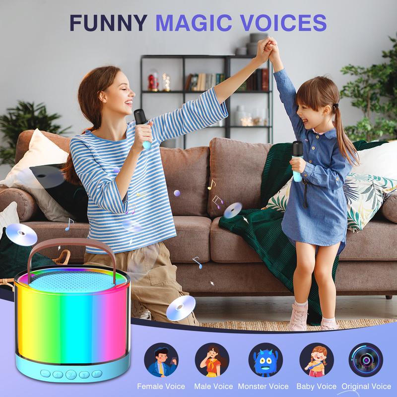 2024 New Style & Family Karaoke Magic  - Mini Bluetooth Karaoke Stereo, Dual Wireless Mics + Dazzling Colorful Lights, Adults and Kids love it, Perfect birthday gift for 4-12 years old boys and girls first choice Audio Smartphone