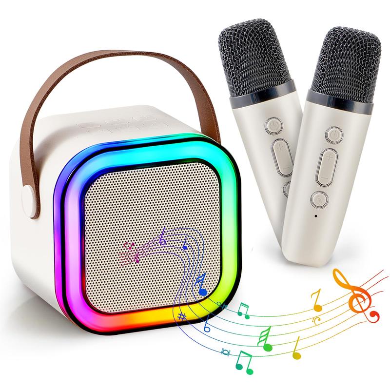 Mini karaoke machine with microphone sound system, portable karaoke machine with 2 wireless microphones, birthday gifts for girls and children aged 4-12, family gatherings