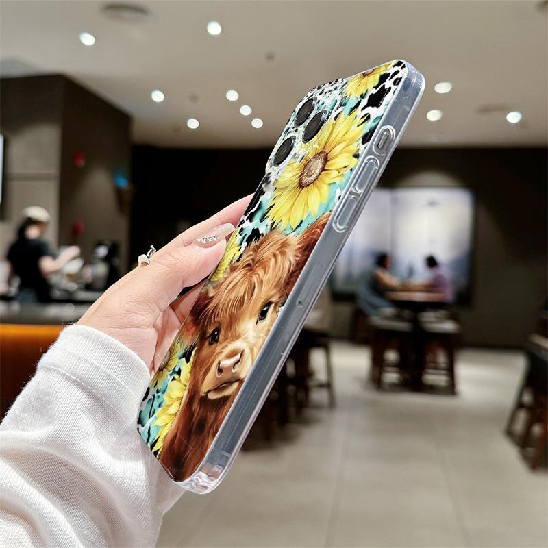 Cute Flower & Cow Pattern Phone Case, Anti-fall Decorative Phone Protector Cover, Phone Accessories Compatible with iPhone 11 12 13 14 15 Series