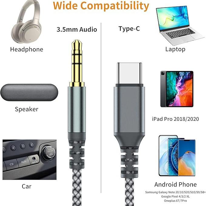 USB C to 3.5mm Audio Aux Jack Cable,3.3FT USB Type C to Male Adapter Dongle Cable Cord Car Headphone Compatible with iPhone 15 Plus 15 Pro Max Samsung Galaxy S24 S23 S22,iPad Pro,MacBook Google Accessories Device