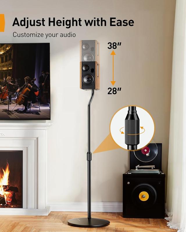 Height-Adjustable Speaker Stand Pair, Surround Sound Speaker Stands for Small Bookshelf, Satellite Speakers, and Studio Monitors, 28 to 38 Adjustable Height Floor Speaker Stand, PGSS11