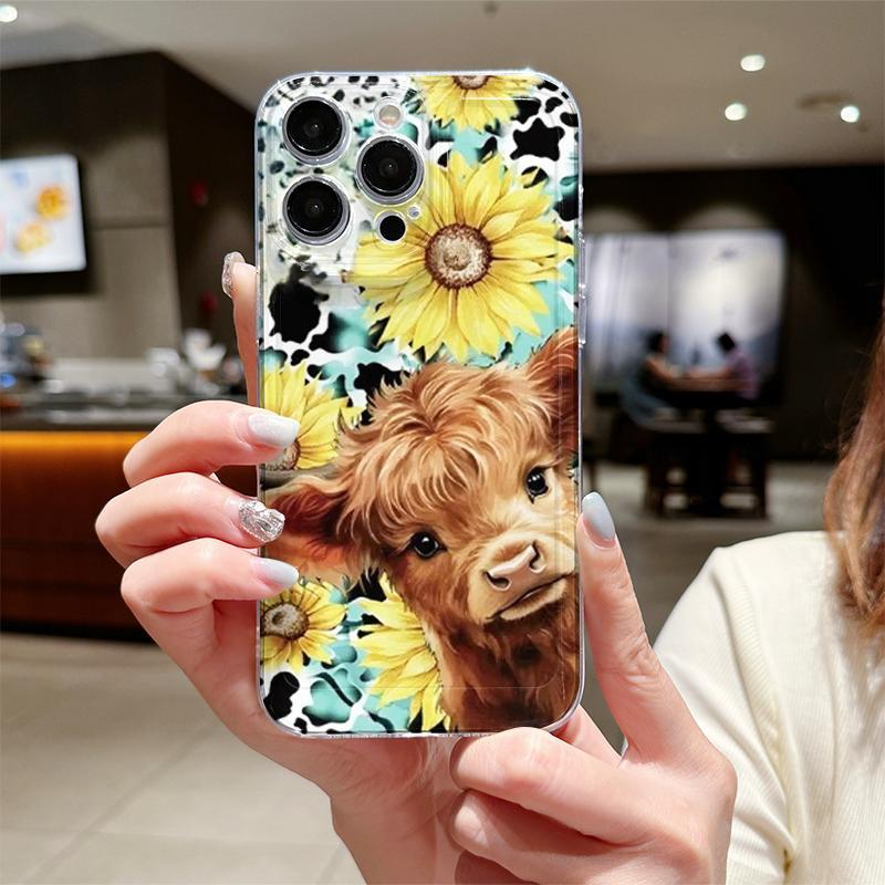 Cute Flower & Cow Pattern Phone Case, Anti-fall Decorative Phone Protector Cover, Phone Accessories Compatible with iPhone 11 12 13 14 15 Series