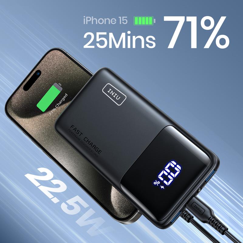 INIU Power Bank, Slimmest Fast Charging 10000mAh USB C in Out Portable Charger, 22.5W PD3.0 QC4+ Battery Pack, Portable Phone Charger for iPhone 16 15 14 13 12 11 X Pro Samsung S22 S21 Google AirPods iPad Accessories Smartphone