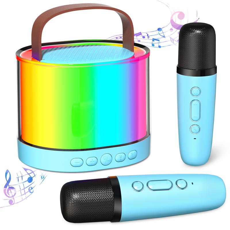 2024 New Style & Family Karaoke Magic  - Mini Bluetooth Karaoke Stereo, Dual Wireless Mics + Dazzling Colorful Lights, Adults and Kids love it, Perfect birthday gift for 4-12 years old boys and girls first choice Audio Smartphone