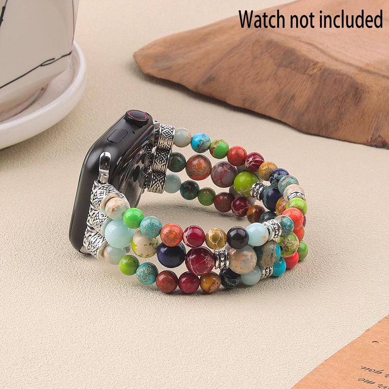 Colorful Beaded Watch Band, Adjustable Elastic Watch Band, Bohemia Design Yoga Chakra Watch Band, Watch Accessories for Apple Watch Series