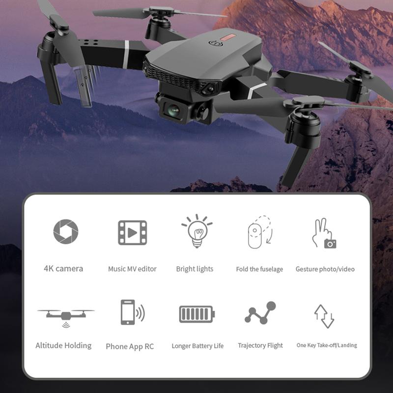 Brushless Motor Obstacle avoidance Foldable e88 Drone with 4K FPV Camera for Beginners Adults 2 4 Batteries Auto Hover Follow Me 40+ min Flight Time