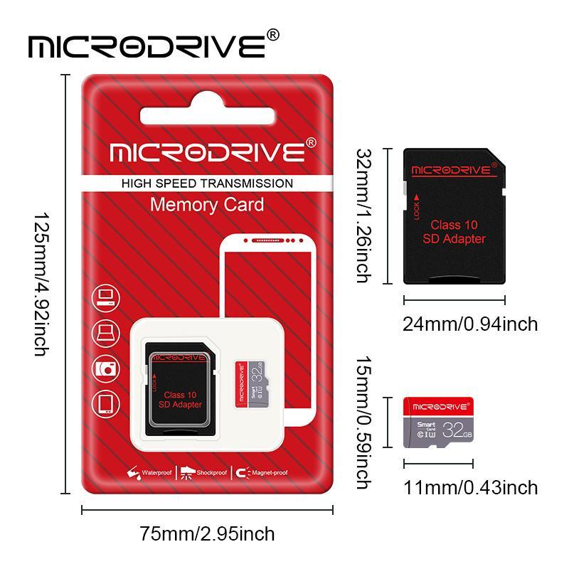 MicroDrive Micro TF SD Card, 1 Count High Speed Transmission Memory Card with Class 10 SD Adapter, 8GB 16GB 32GB 64GB 128GB 256GB Memory Card for Camera, Phone, Computer