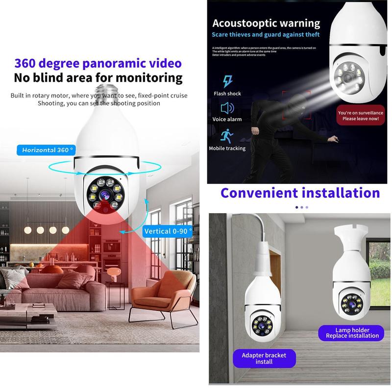 PENGTENG E27 Wireless Security Camera, 3MP HD Camera with IR Night Vision, Pan Tilt Camera, Home Security Camera, Security Camera for Home