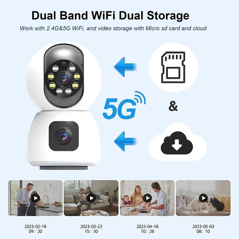 1080P Security Camera, Wireless 2.4G WiFi 5G Security Camera, AI Human Tracking PTZ 360 Degree View Security Camera for Home