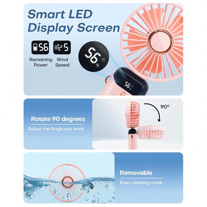 2024 Latest Model for 5000mah Portable USB Fan Handheld Fan 5-level Adjustable Battery Level Display Desktop   Mobile   Hanging Neck Portable Rechargeable Fan Fan Mini Portable Fan Camping Fan Wireless Fan Wireless Battery Fan Small Fan Rechargeable Fan