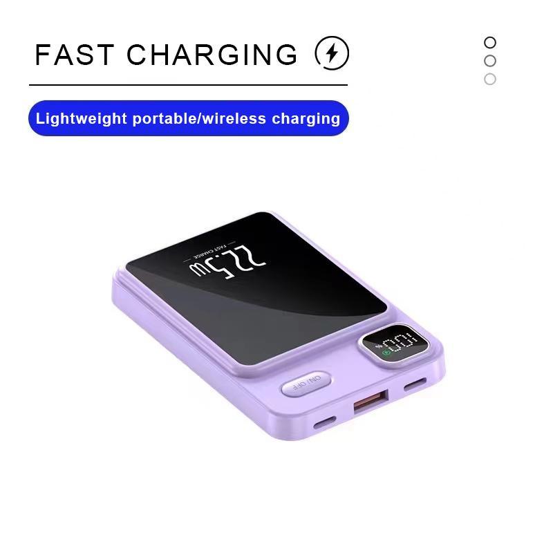 5000mAh 15W Magnetic Wireless Charging Power Bank, Portable Fast Charging Power Bank, Outdoor Mobile Phone Emergency Power Bank Compatible with iPhone 12+ & Android