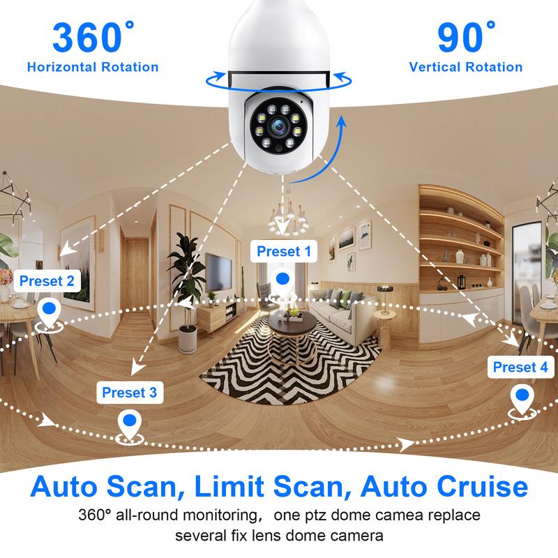 WESECUU Light Bulb Security Camera,Wireless 5G&2.4GHz WiFi,2K Indoor Outdoor Full Color Night,Two-Way Audio,Motion Detection,Sound Alarm