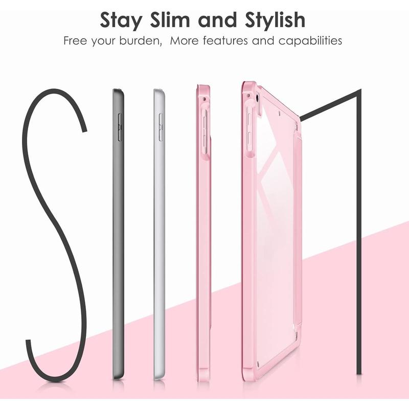 Pad 6th   5th Generation 9.7 inch Case (2018 2017), Pad Air 2 & 1 (2014 2013) Case, Clear Back, Smart Cover [Built-in Pencil Holder, Auto Sleep Wake] - Pink