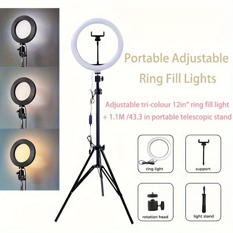 Ring Light with Tripod for Summer, Portable Selfie Light with Phone Holder & 43 Inch Tripod, Adjustable Selfie LED Light for Recording Holiday Party, Important Video Conference, Selfie Accessories