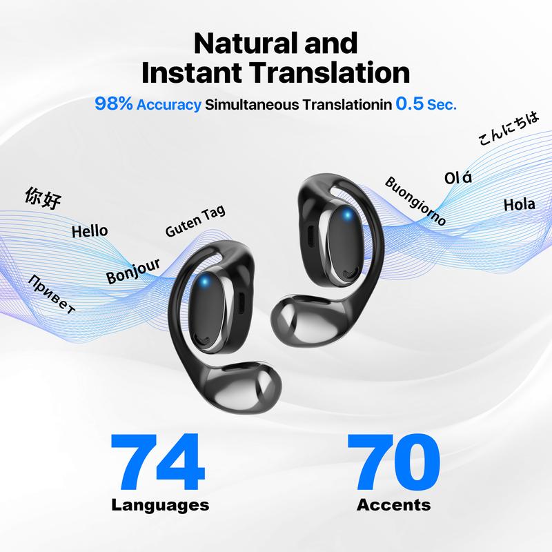 AI Language Translator Earbuds: Real Time 144 Languages & Accents, HD Sound Quality Long Battery Life, Ideal for Travel & Business It is suitable for business meetings, traveling abroad, learning foreign languages, listening to songs and videos