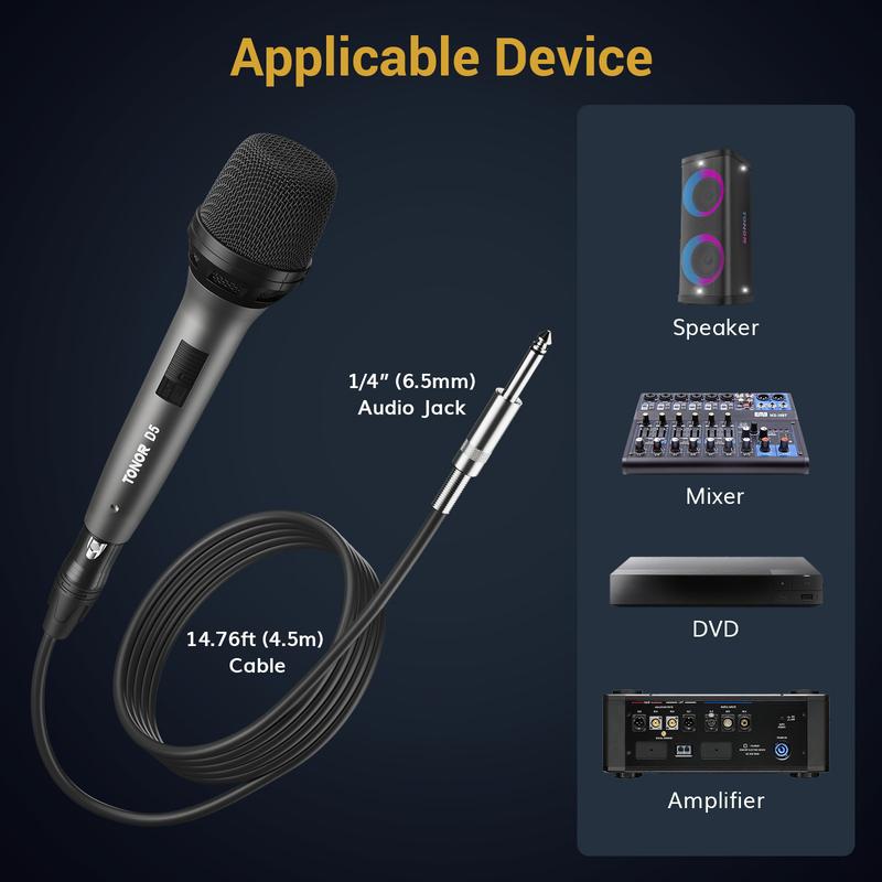 TONOR D5 Professional Vocal Microphone for Singing, Dynamic Handheld Wired Karaoke Mic, Cardioid Studio Microfono with 5M XLR to 1 4