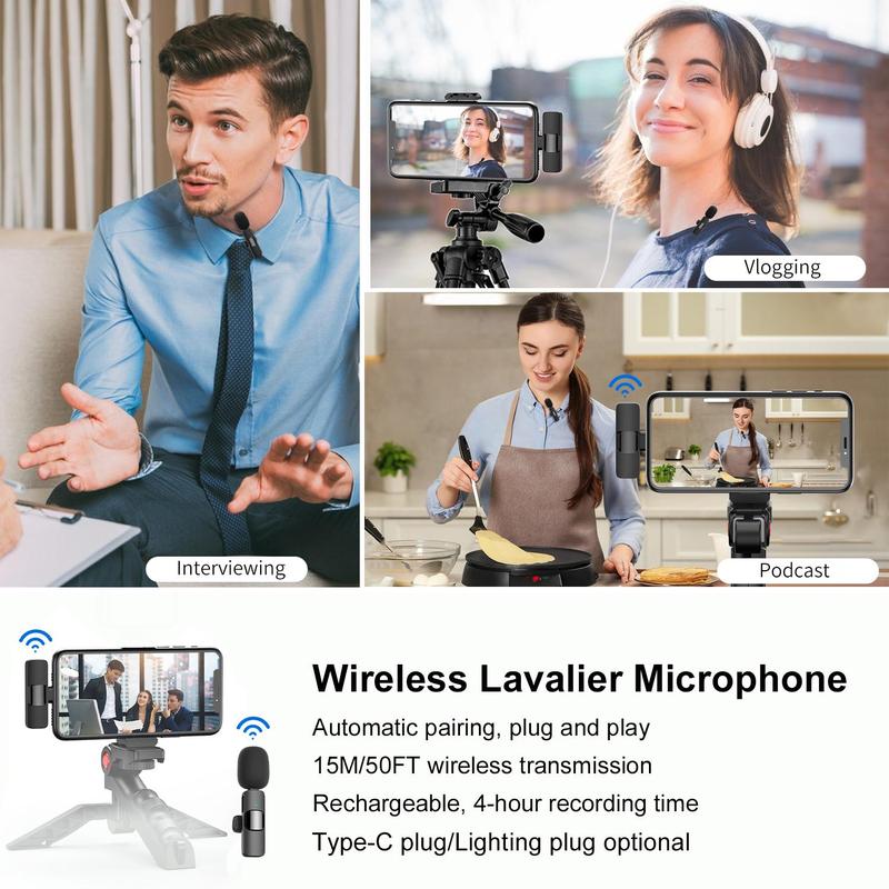 Portable Vlog Video Recording Kit, Phone & Camera Retractable Tripod with LED Fill Light & Wireless Microphone & Phone Holder, Professional Video Recording Tool Kit for Live Streaming, Vlogging Kit, Camera Stand, Videography Equipment