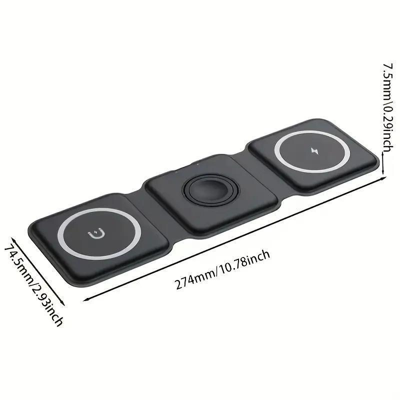 15W Foldable Magnetic Wireless Charger, 1 Count Portable 3 in 1 Wireless Charger, Multifunctional Wireless Charger for iPhone Watch AirPods