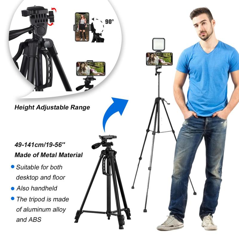 Portable Vlog Video Recording Kit, Phone & Camera Retractable Tripod with LED Fill Light & Wireless Microphone & Phone Holder, Professional Video Recording Tool Kit for Live Streaming, Vlogging Kit, Camera Stand, Videography Equipment