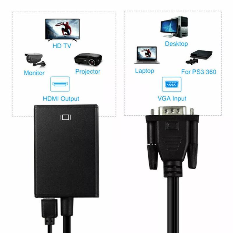 VGA To HDMI Converter 1080P HD Adapter With Audio Cable For HDTV PC Laptop TV