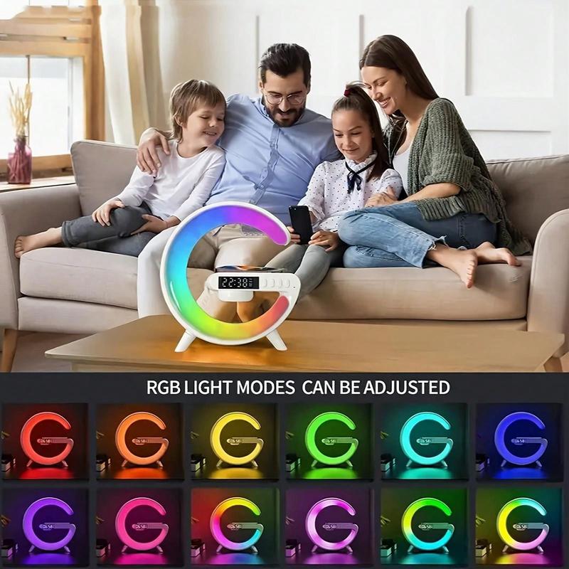 Wireless Charging Atmosphere Bluetooth Speaker, RGB Colour Light Wireless Charger Bluetooth Speaker Multicolor Led ,3 In 1 LED Night Light Intelligent Atmosphere Lamp With Bluetooth Speaker And Wireless Charger Station, Rechargeable Long Battery Life