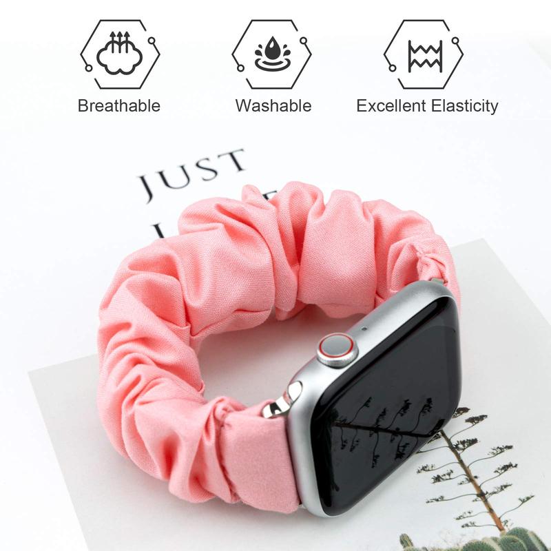 Watch Band Compatible with Apple Watch Band Scrunchie 38mm 40mm 41mm 42mm 44mm 45mm, Elastic Scrunchie Watch Bands for iWatch Series 9 8 7 6 SE 5 4 3 Ultra 2, Replacement Wristband Women