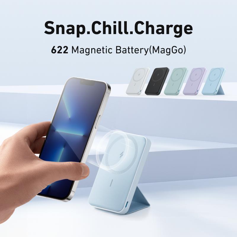 Anker 622 Magnetic Battery MagGo, 5,000mAh Foldable Wireless Charger with Stand and USB-C Port, Compatible for iPhone