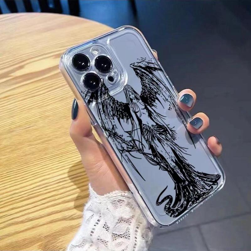 Creative Angel Pattern Phone Case for Summer, Wear-resistant Decorative Phone Protector Cover, Phone Accessories Compatible with iPhone 15 Pro Max Cases, Anti-drop Phone Cases for iPhone 11 12 13 14 15