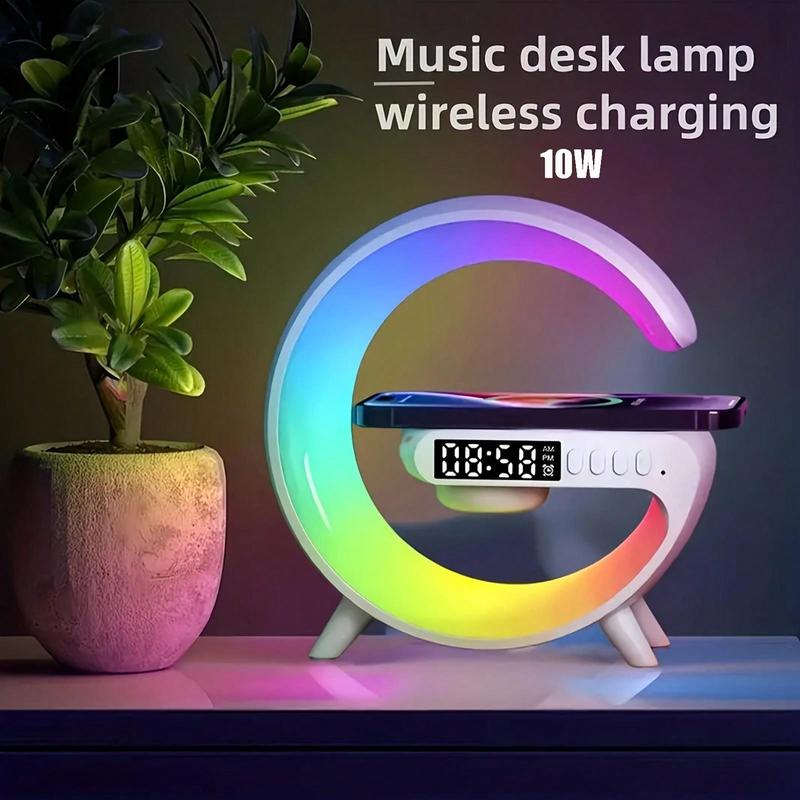 Wireless Charging Atmosphere Bluetooth Speaker, RGB Colour Light Wireless Charger Bluetooth Speaker Multicolor Led ,3 In 1 LED Night Light Intelligent Atmosphere Lamp With Bluetooth Speaker And Wireless Charger Station, Rechargeable Long Battery Life