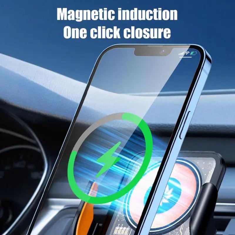 Car Air Vent Phone Holder, 15W Wireless Charging Car Phone Holder, Magnetic Car Phone Mount, Universal Car Interior Accessories for iPhone Samsung