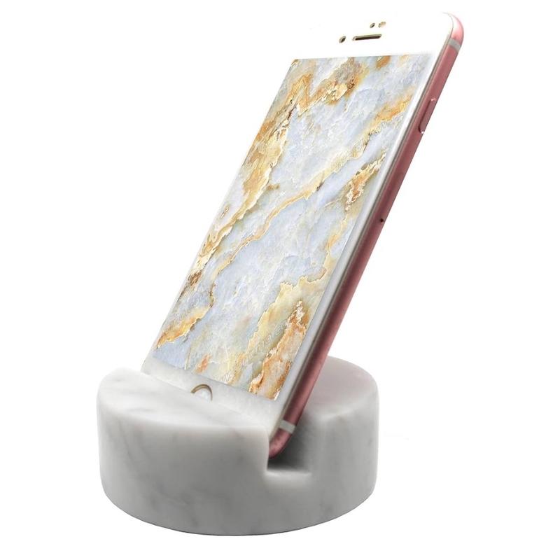 Marble Cell Phone Stand Holder for Tablet, Countertop, and Nightstand - Heavy Solid Real Stone Mobile Phone Stands - Office Accessories