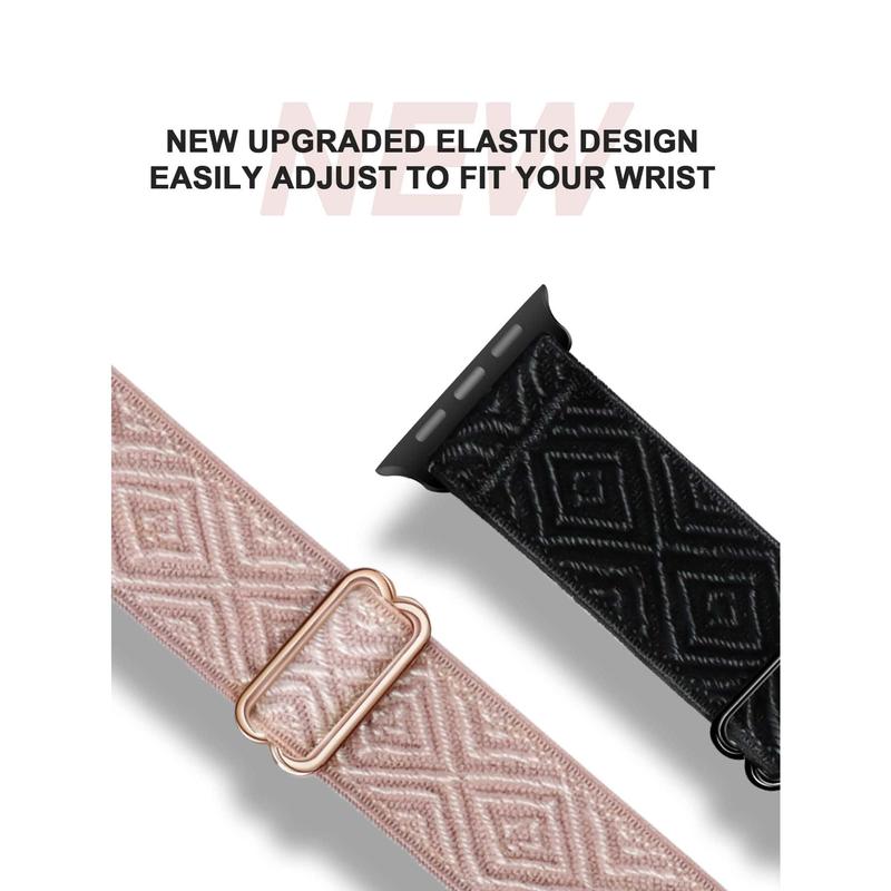 2Pcs Set Stretchy Nylon Solo Loop Compatible With Apple Watch Band 49mm 46mm 45mm 44mm 42mm 41mm 40mm 38mm Men Women, Rhinestone Texture Soft Nylon Elastic Braided Strap Compatible With Apple Watch Ultra 1, 2, 3 Series 10 9 8 7 6 5 4 3 2 1 SE As A Gift F