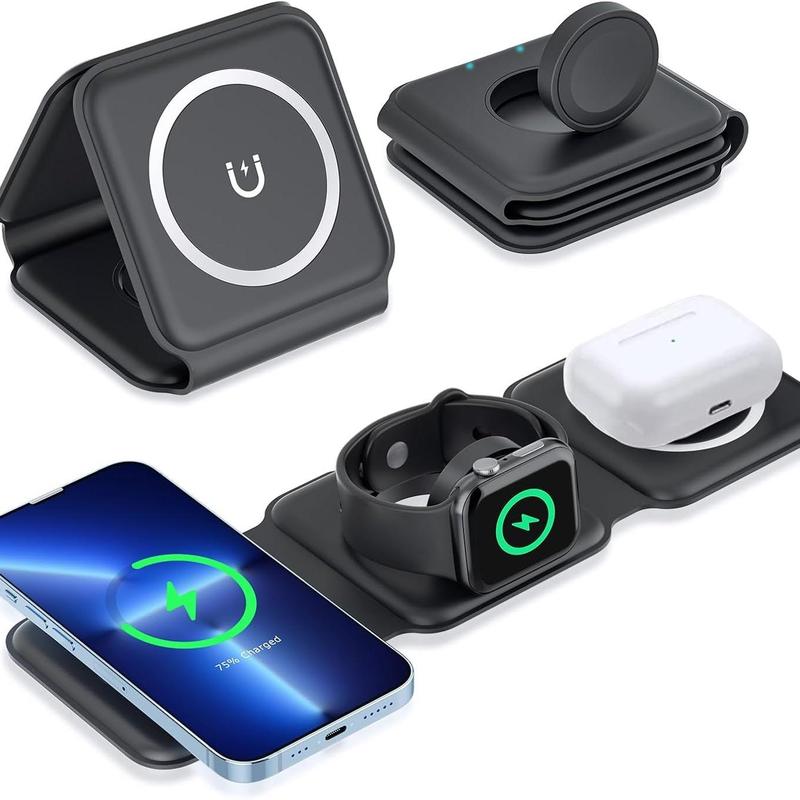 15W Foldable Magnetic Wireless Charger, 1 Count Portable 3 in 1 Wireless Charger, Multifunctional Wireless Charger for iPhone Watch AirPods